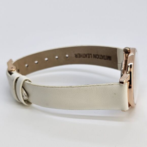 Folio Women's Watch 32MM Light Gray Dial Cream Faux Leather Bands New Battery - Picture 9 of 14